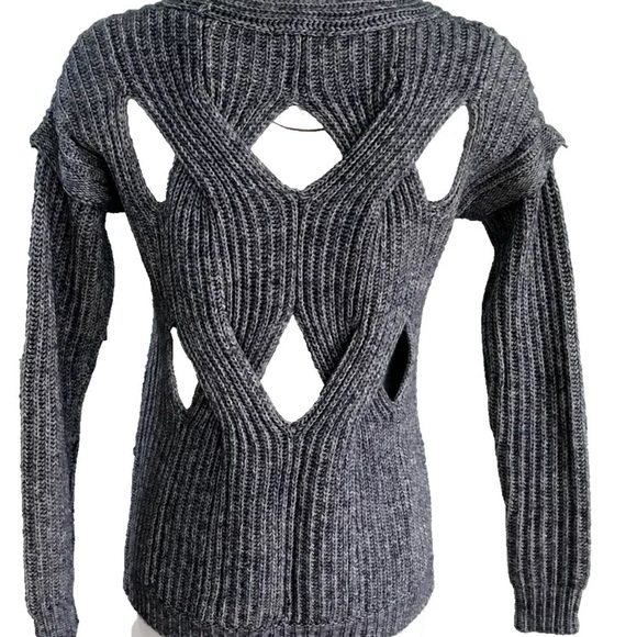 New ASOS Cut Out Back Detail Cable Knit Sweater Heathered Blue Size 0 - Picture 7 of 10